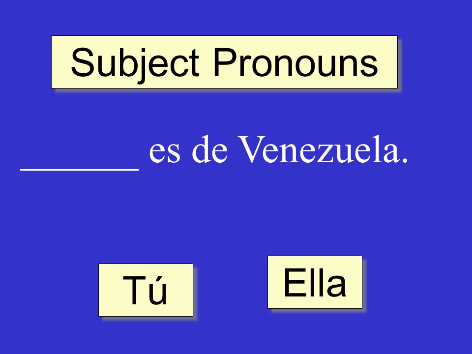 Subject Pronouns ______ es de Venezuela. Ella Tú