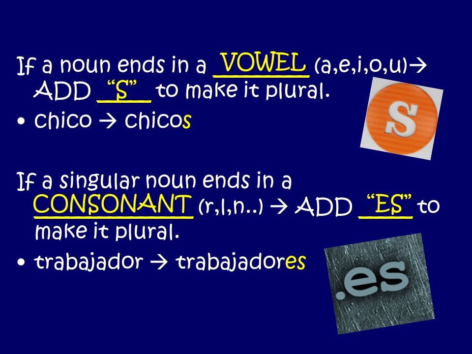 If a noun ends in a _________ (a,e,i,o,u) ADD _____ to make it plural.