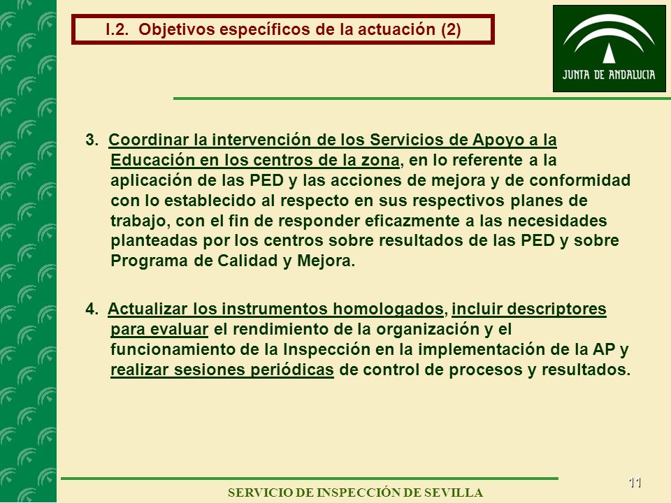 11 SERVICIO DE INSPECCIÓN DE SEVILLA I.2. Objetivos específicos de la actuación (2) 3.