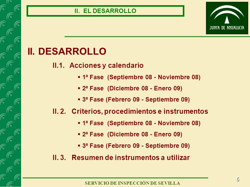 5 SERVICIO DE INSPECCIÓN DE SEVILLA II. EL DESARROLLO II.