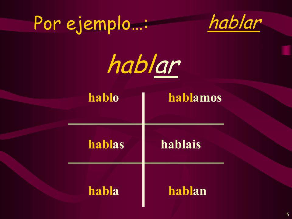 4 To form the present tense: STEM + Verb ending (yo)-o (tú)-as (él,ella,ud)-a (nosotros)-amos (nosotras) (vosotros)-ais (Ellos,ellas, Uds) -an