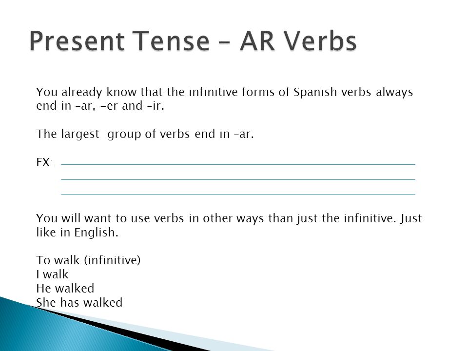You already know that the infinitive forms of Spanish verbs always end in –ar, -er and –ir.