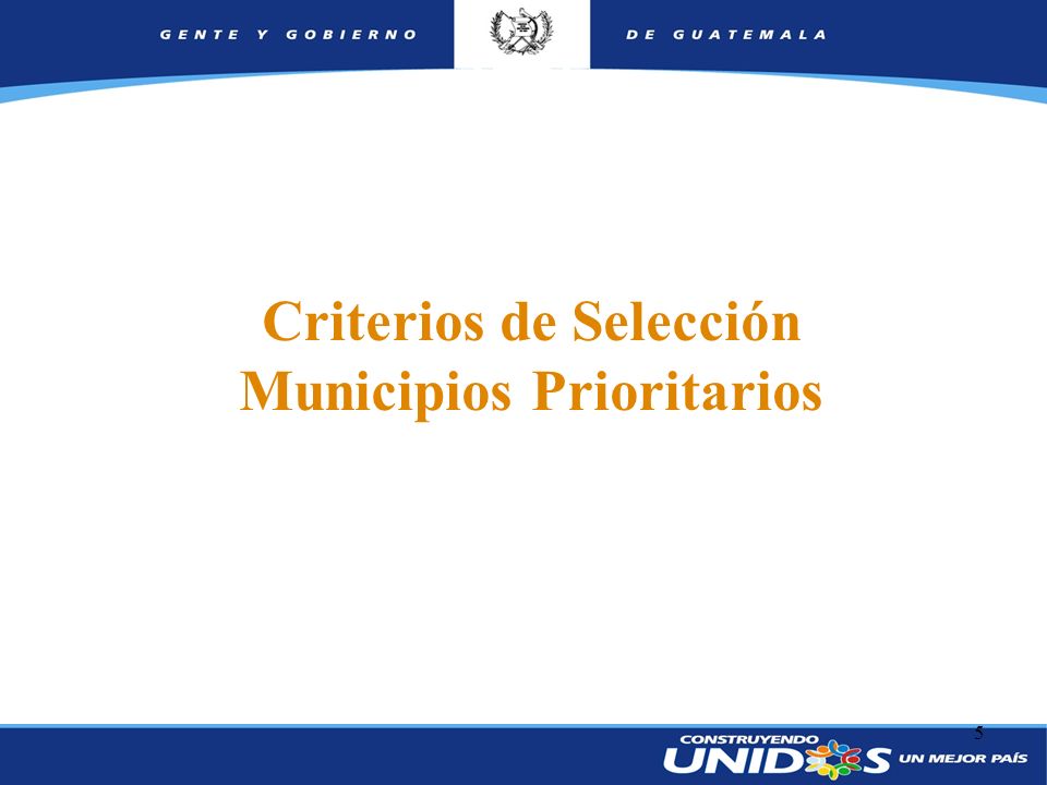 5 Criterios de Selección Municipios Prioritarios