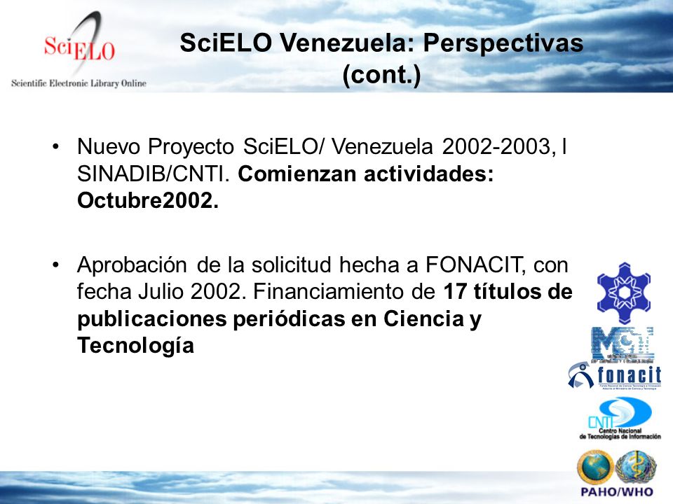 Nuevo Proyecto SciELO/ Venezuela , l SINADIB/CNTI.