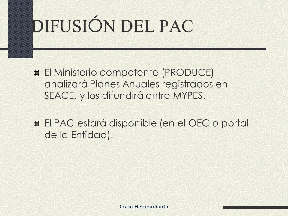 Oscar Herrera Giurfa El Ministerio competente (PRODUCE) analizará Planes Anuales registrados en SEACE, y los difundirá entre MYPES.