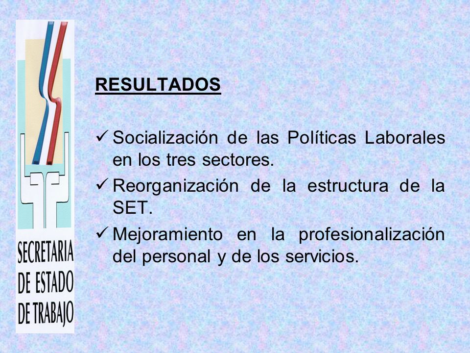 RESULTADOS Socialización de las Políticas Laborales en los tres sectores.