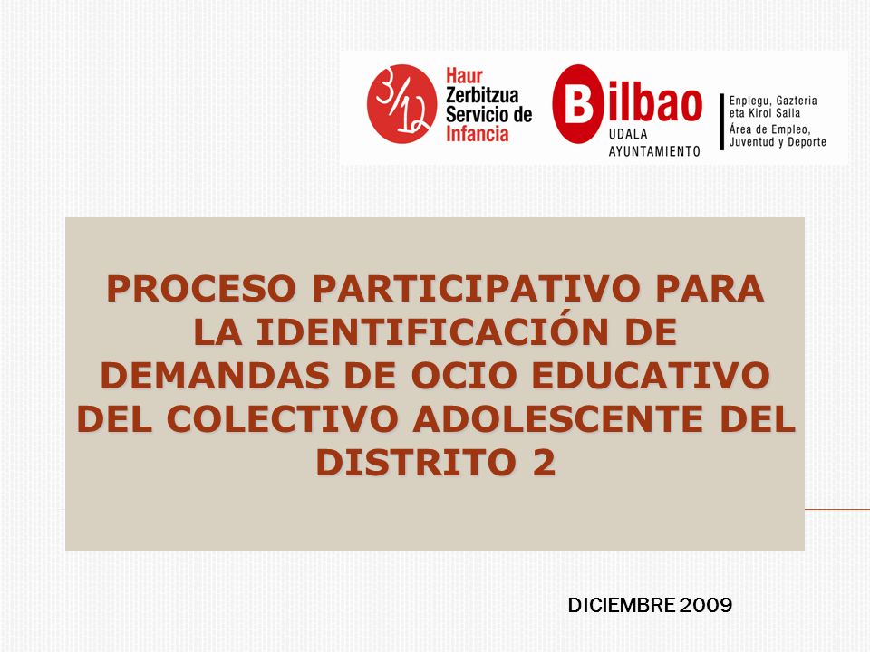 PROCESO PARTICIPATIVO PARA LA IDENTIFICACIÓN DE DEMANDAS DE OCIO EDUCATIVO DEL COLECTIVO ADOLESCENTE DEL DISTRITO 2 DICIEMBRE 2009