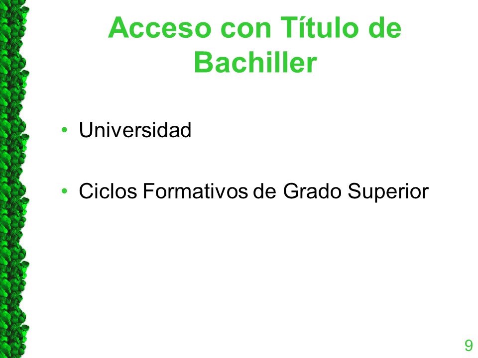 Acceso con Título de Bachiller Universidad Ciclos Formativos de Grado Superior 9