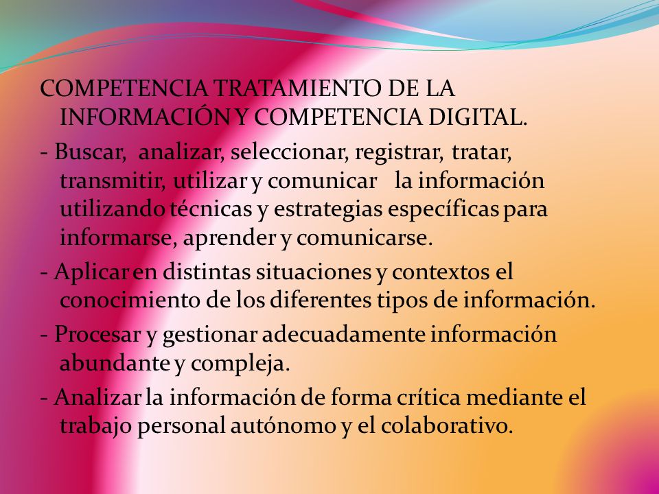 COMPETENCIA TRATAMIENTO DE LA INFORMACIÓN Y COMPETENCIA DIGITAL.