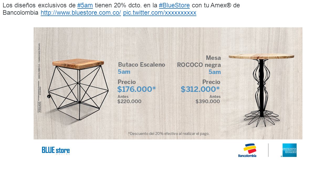 En la #BlueStore encuentras marcas como #IM y #Biji, con 20% dcto. con tu  Amex® Bancolombia pic.twitter.com/xxxxxxxxxx#BlueStore#IM#Bijihttp:// - ppt  descargar