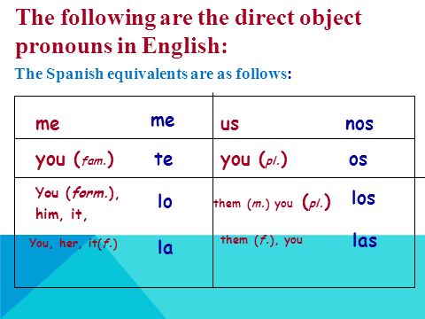 DIRECT OBJECTS AND DIRECT OBJECT PRONOUNS (DOPS) LOS OBJETOS DIRECTOS Y ...