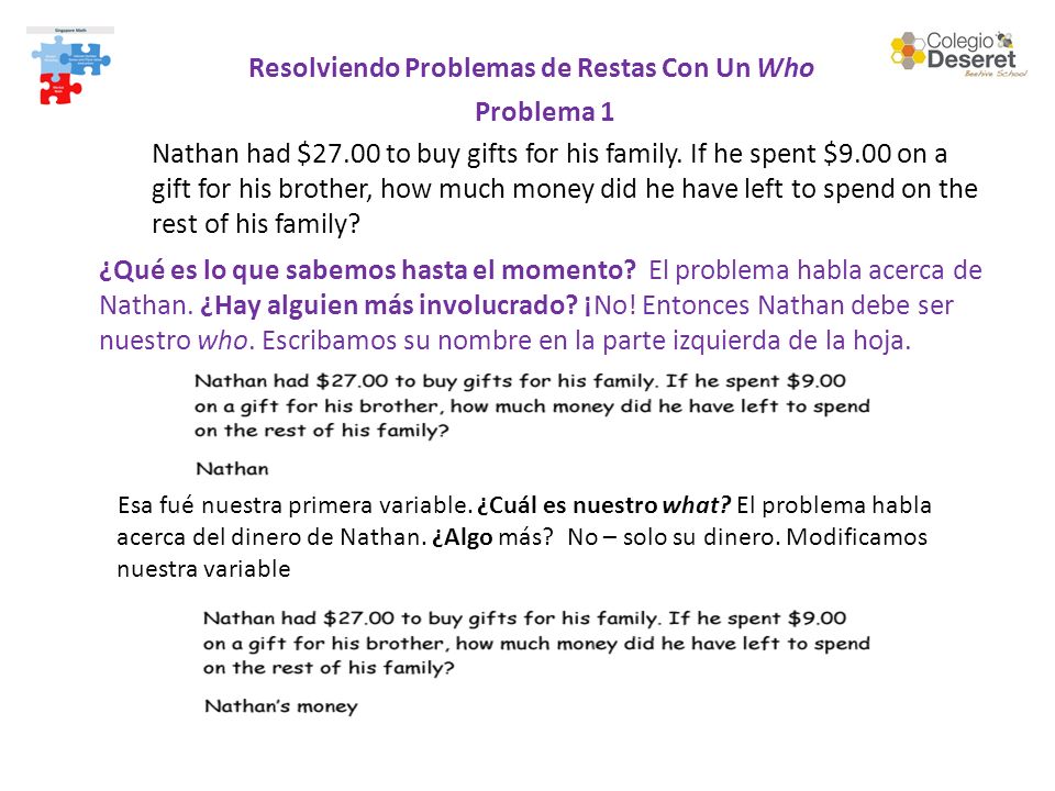 Resolviendo Problemas de Restas Con Un Who Problema 1 Nathan had $27.00 to buy gifts for his family.