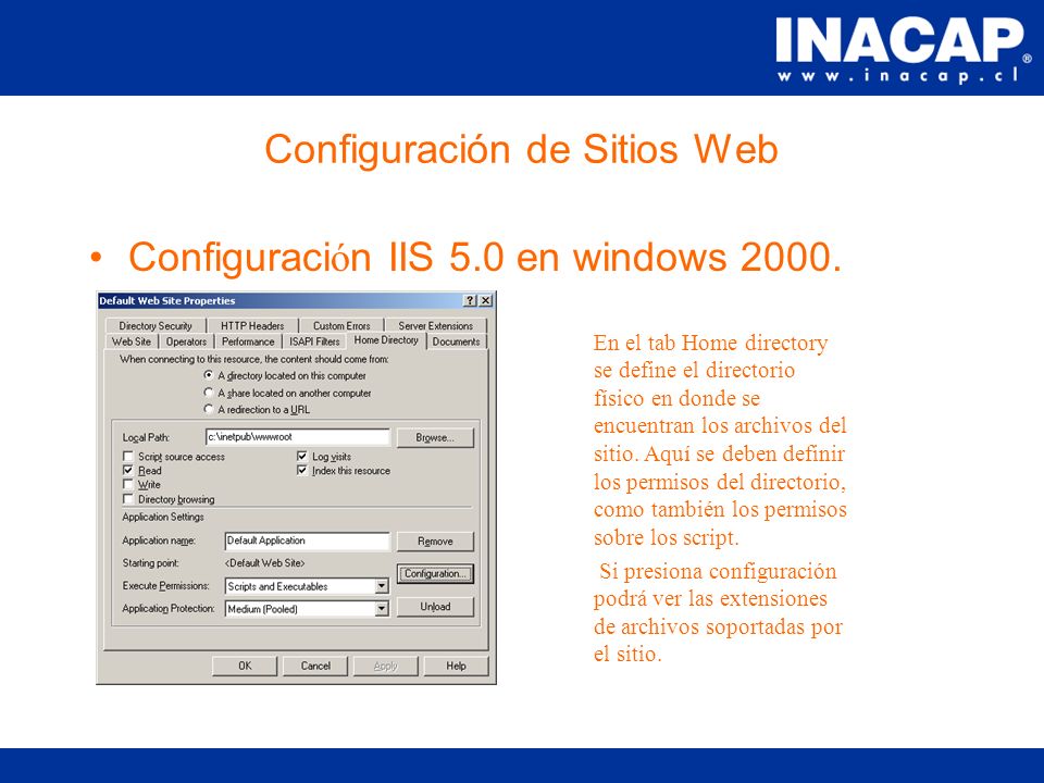 Configuración de Sitios Web Configuraci ó n IIS 5.0 en windows 2000.