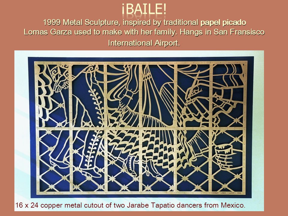 16 x 24 copper metal cutout of two Jarabe Tapatio dancers from Mexico.