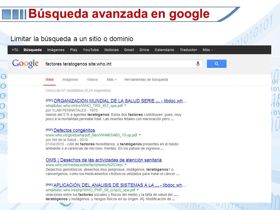 Búsqueda avanzada en google Limitar la búsqueda a un sitio o dominio