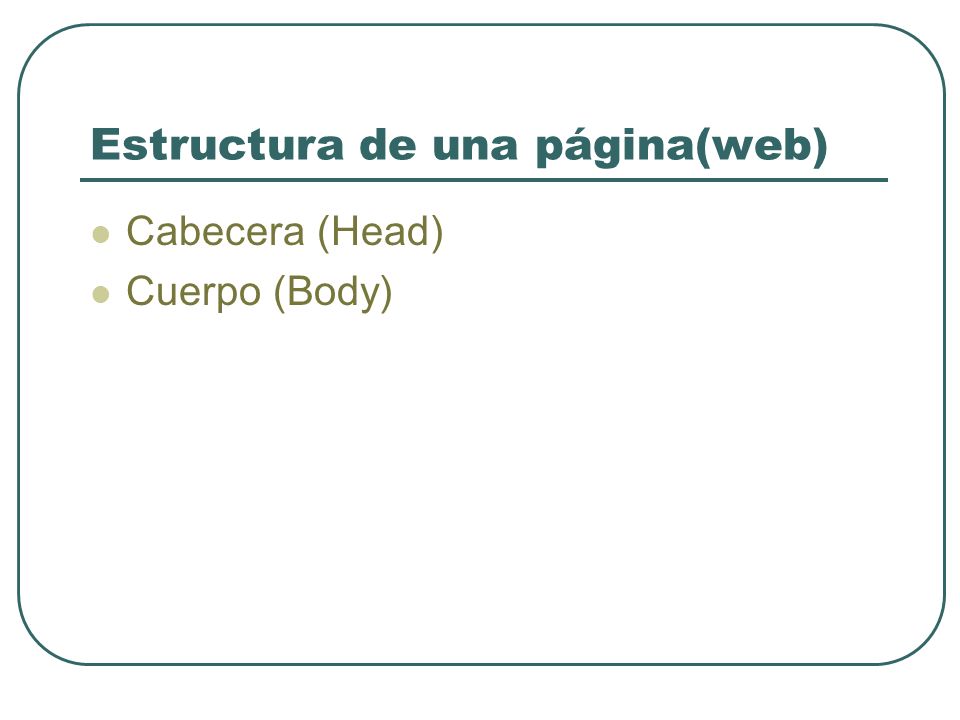 Estructura de una página(web) Cabecera (Head) Cuerpo (Body)