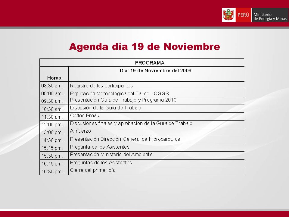 Agenda día 19 de Noviembre