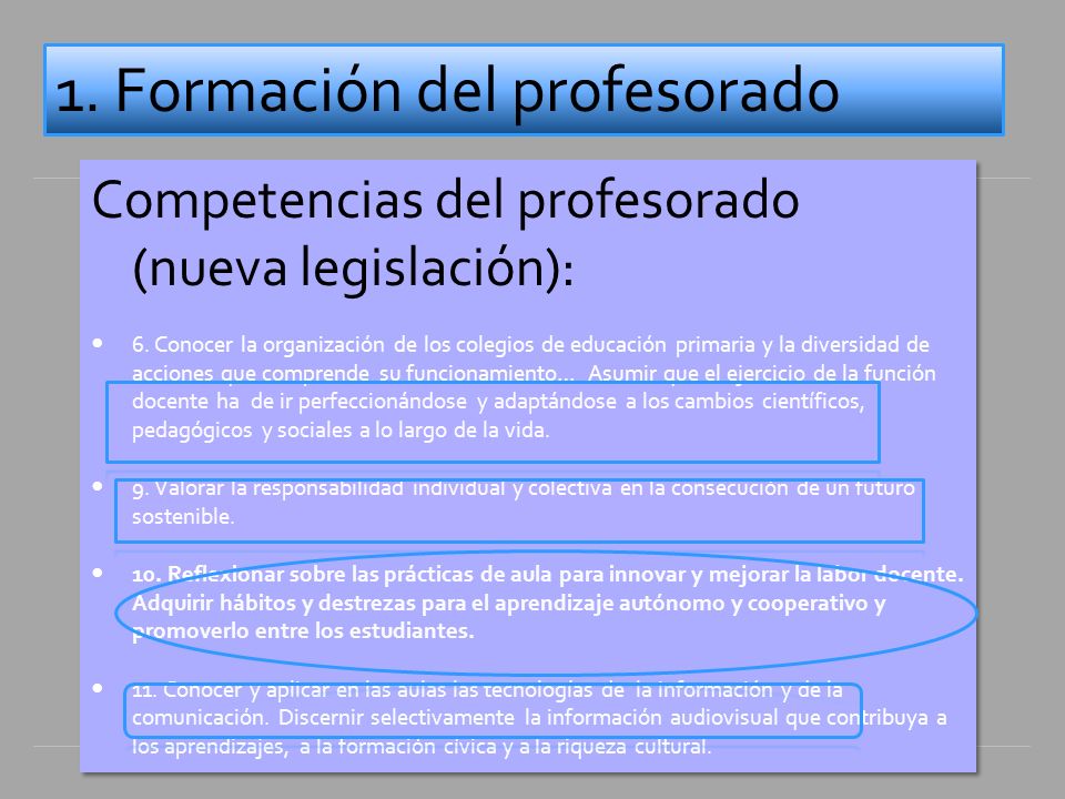 Competencias del profesorado (nueva legislación): 6.