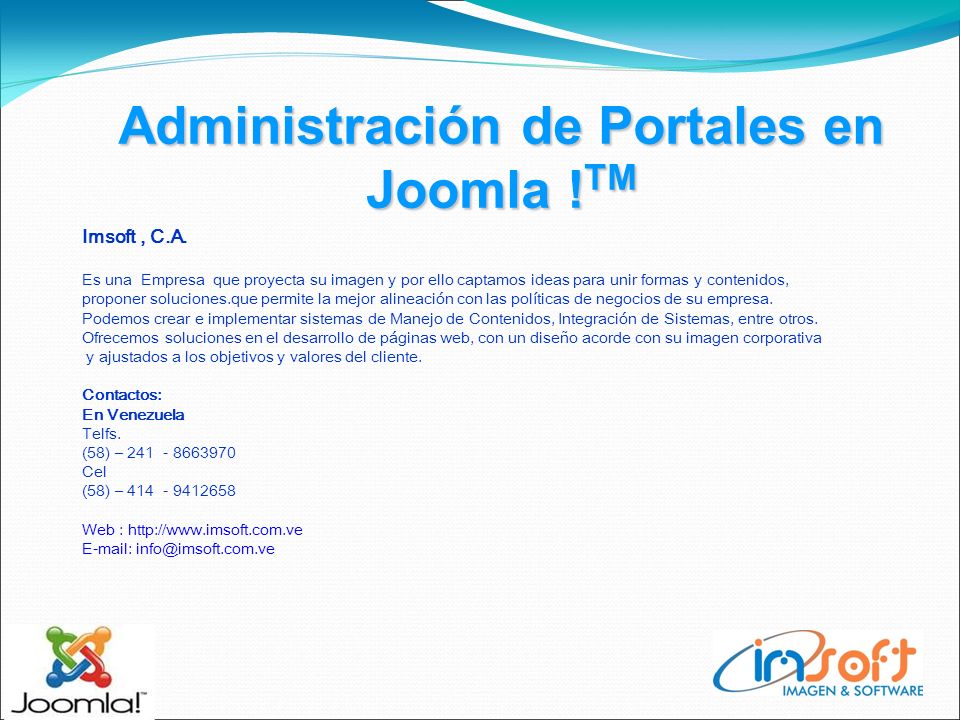 Administración de Portales en Joomla . TM Imsoft, C.A.