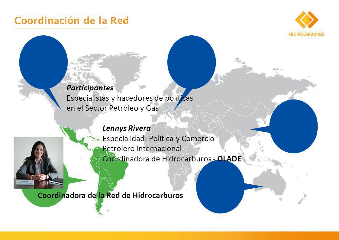 Coordinadora de la Red de Hidrocarburos Lennys Rivera Especialidad: Política y Comercio Petrolero Internacional Coordinadora de Hidrocarburos - OLADE Coordinación de la Red Participantes Especialistas y hacedores de políticas en el Sector Petróleo y Gas