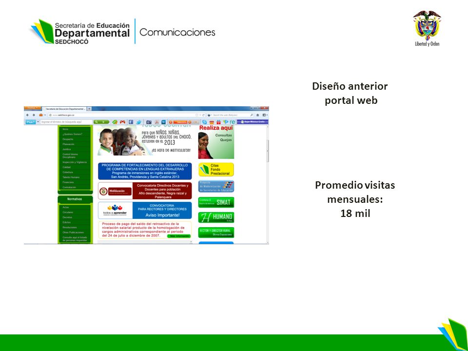 Diseño anterior portal web Promedio visitas mensuales: 18 mil