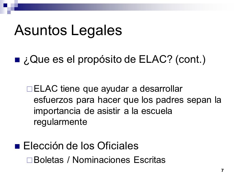 Asuntos Legales ¿Que es el propósito de ELAC.
