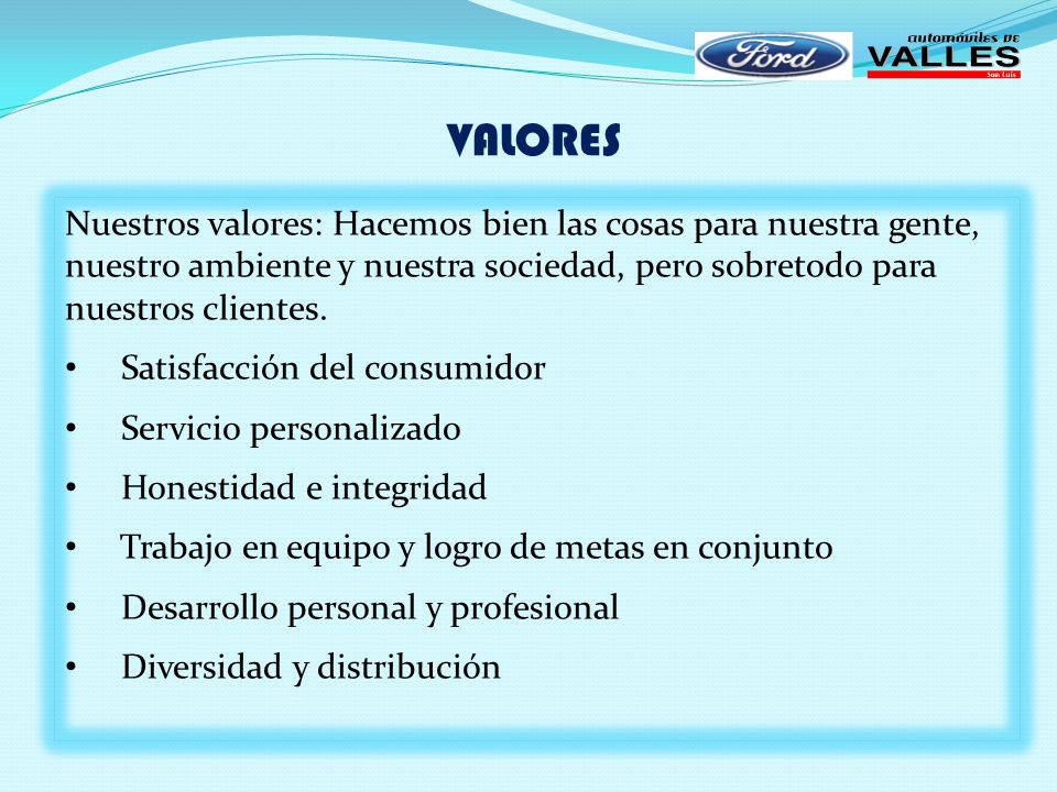 Mision vision y valores de ford motor company #7