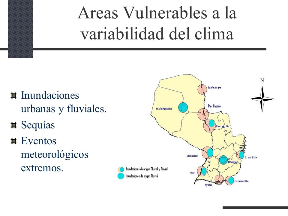 Areas Vulnerables a la variabilidad del clima Inundaciones urbanas y fluviales.