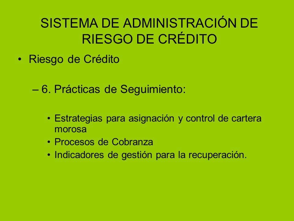 SISTEMA DE ADMINISTRACIÓN DE RIESGO DE CRÉDITO Riesgo de Crédito –6.