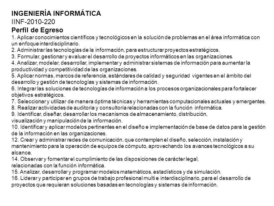 INGENIERÍA INFORMÁTICA IINF Perfil de Egreso 1.