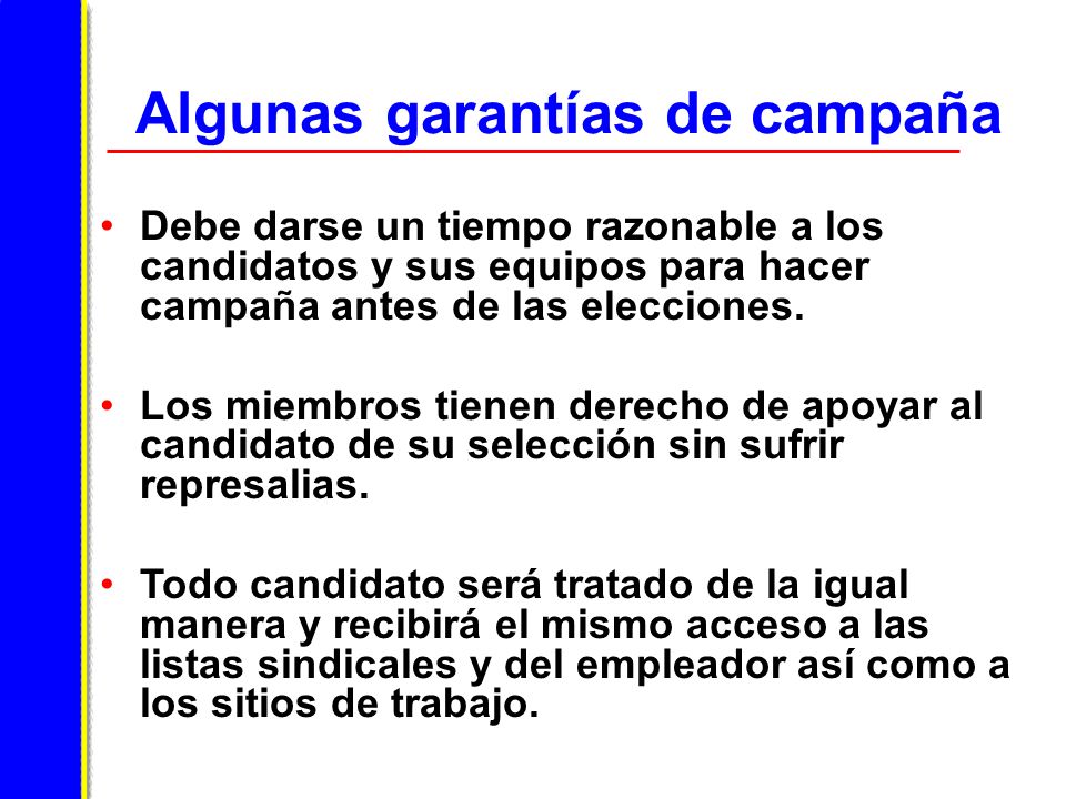 Algunas garantías de campaña Debe darse un tiempo razonable a los candidatos y sus equipos para hacer campaña antes de las elecciones.