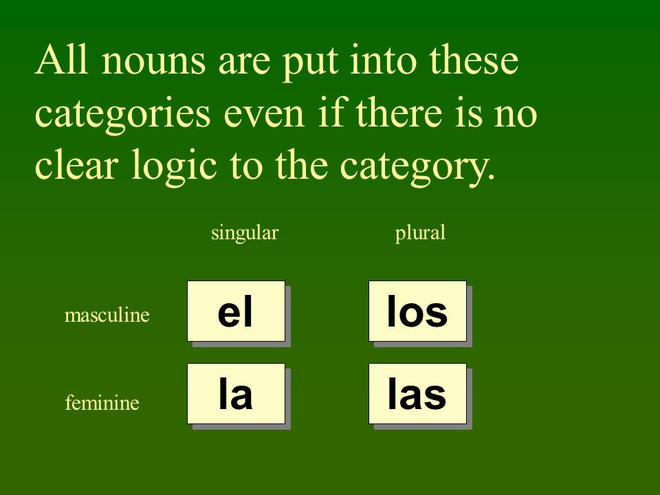 All nouns are put into these categories even if there is no clear logic to the category.