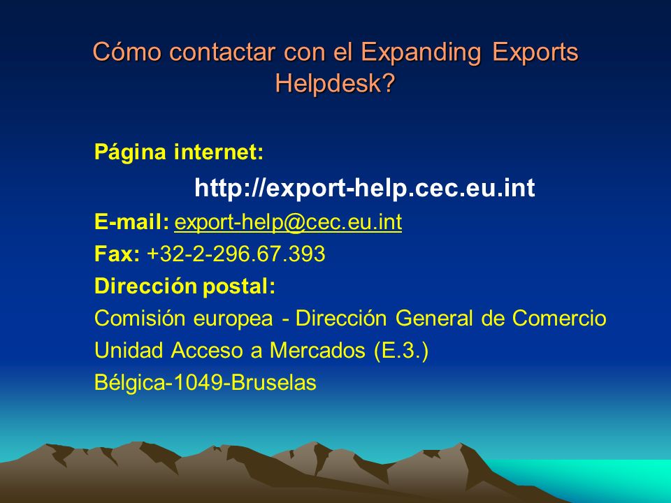 Cómo contactar con el Expanding Exports Helpdesk.