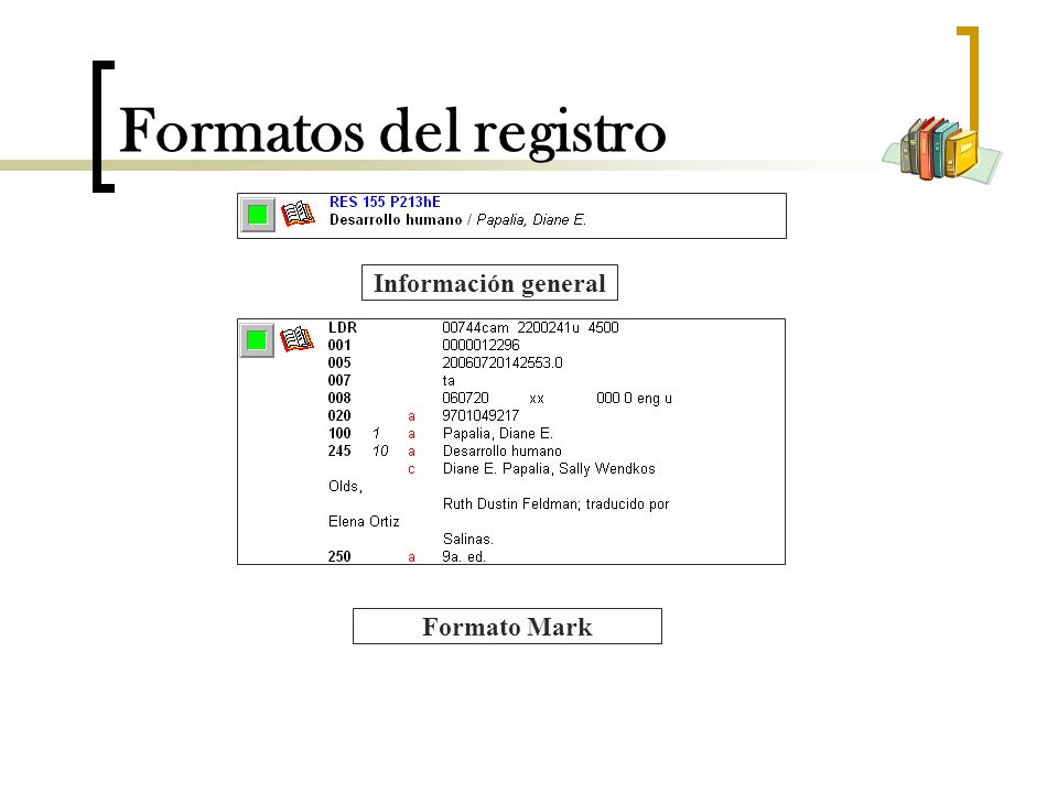 Formatos del registro Información general Formato Mark