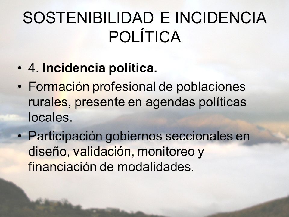 SOSTENIBILIDAD E INCIDENCIA POLÍTICA 4. Incidencia política.
