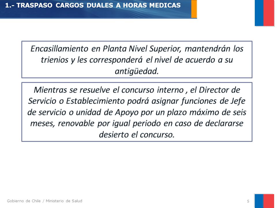 Gobierno de Chile / Ministerio de Salud TRASPASO CARGOS DUALES A HORAS MEDICAS