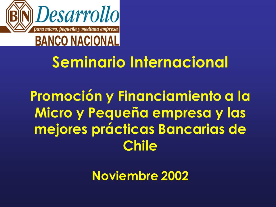 Seminario Internacional Promoción y Financiamiento a la Micro y Pequeña empresa y las mejores prácticas Bancarias de Chile Noviembre 2002