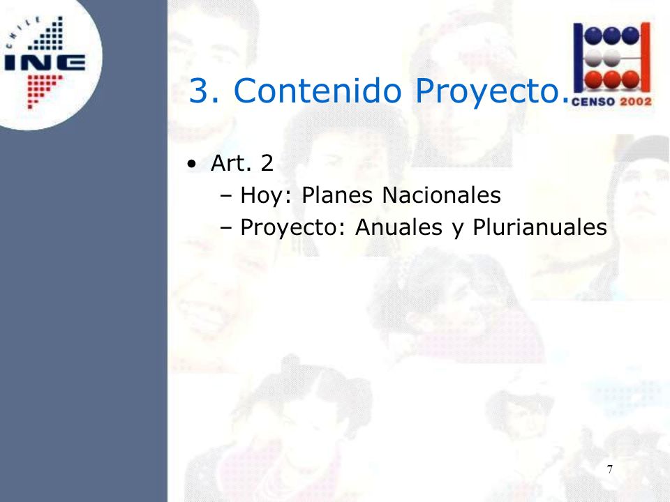 7 Art. 2 –Hoy: Planes Nacionales –Proyecto: Anuales y Plurianuales 3. Contenido Proyecto.