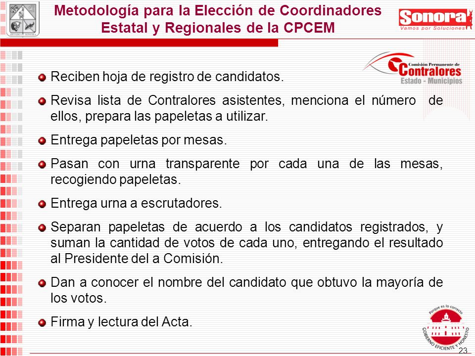 23 Metodología para la Elección de Coordinadores Estatal y Regionales de la CPCEM Reciben hoja de registro de candidatos.