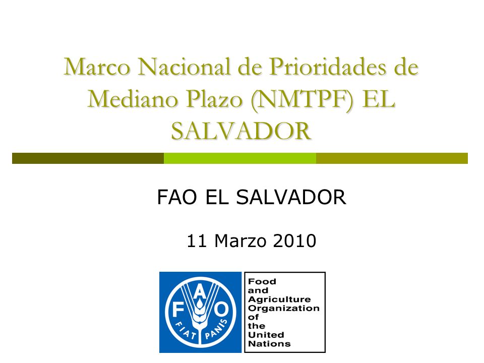 Marco Nacional de Prioridades de Mediano Plazo (NMTPF) EL SALVADOR FAO EL SALVADOR 11 Marzo 2010