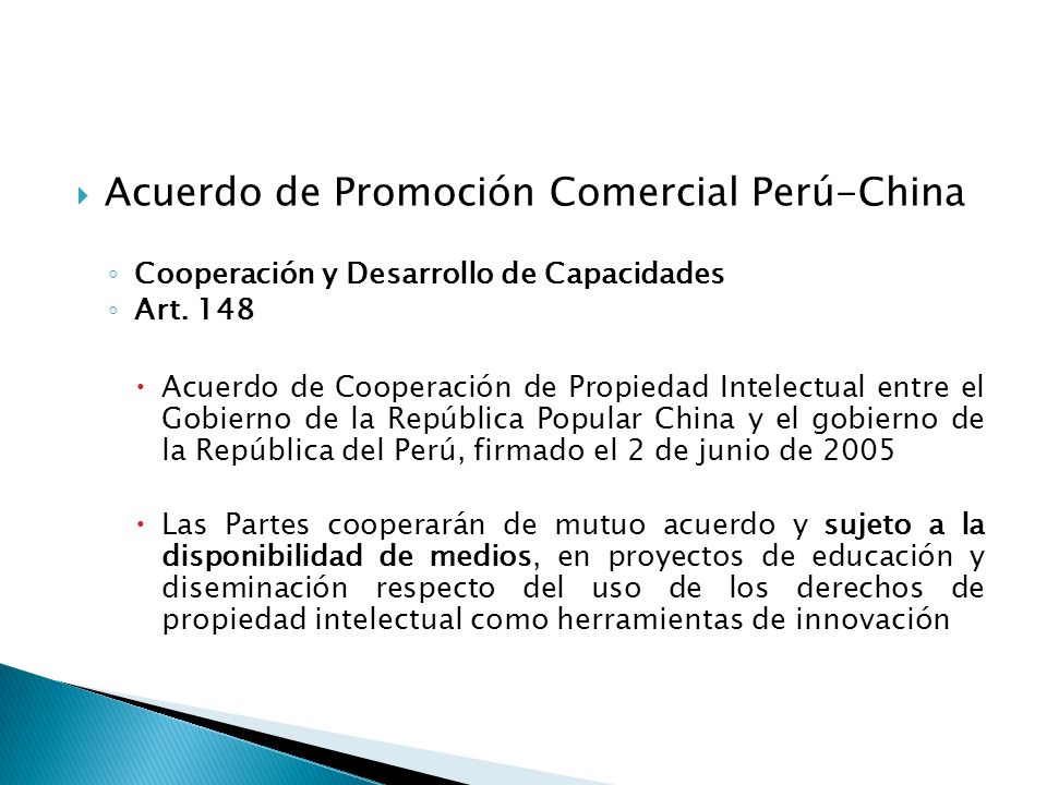Acuerdo de Promoción Comercial Perú-China Cooperación y Desarrollo de Capacidades Art.