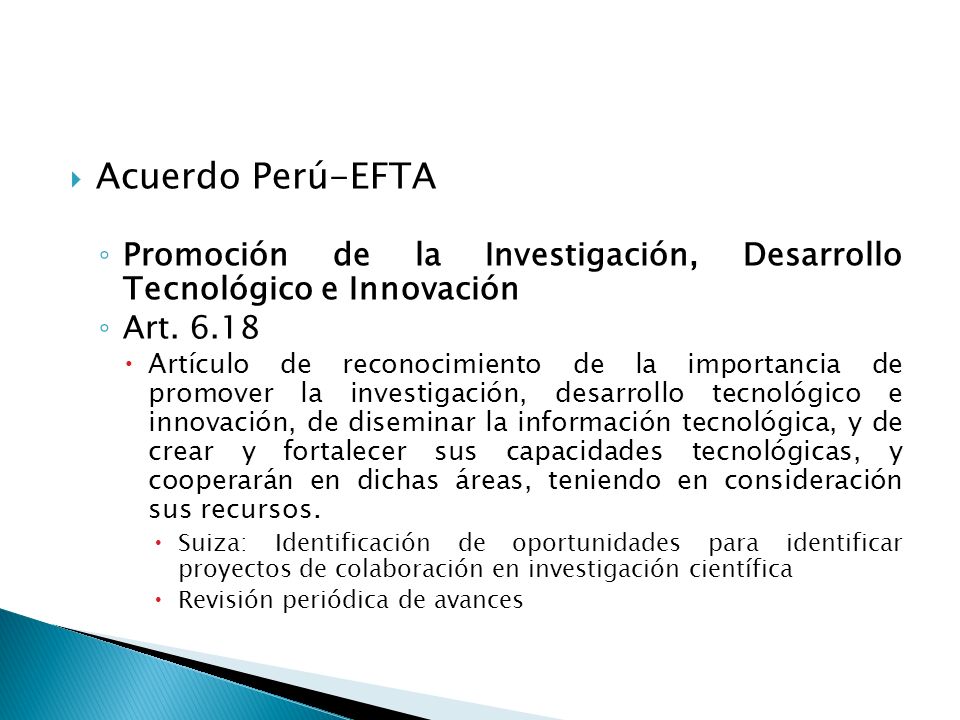 Acuerdo Perú-EFTA Promoción de la Investigación, Desarrollo Tecnológico e Innovación Art.