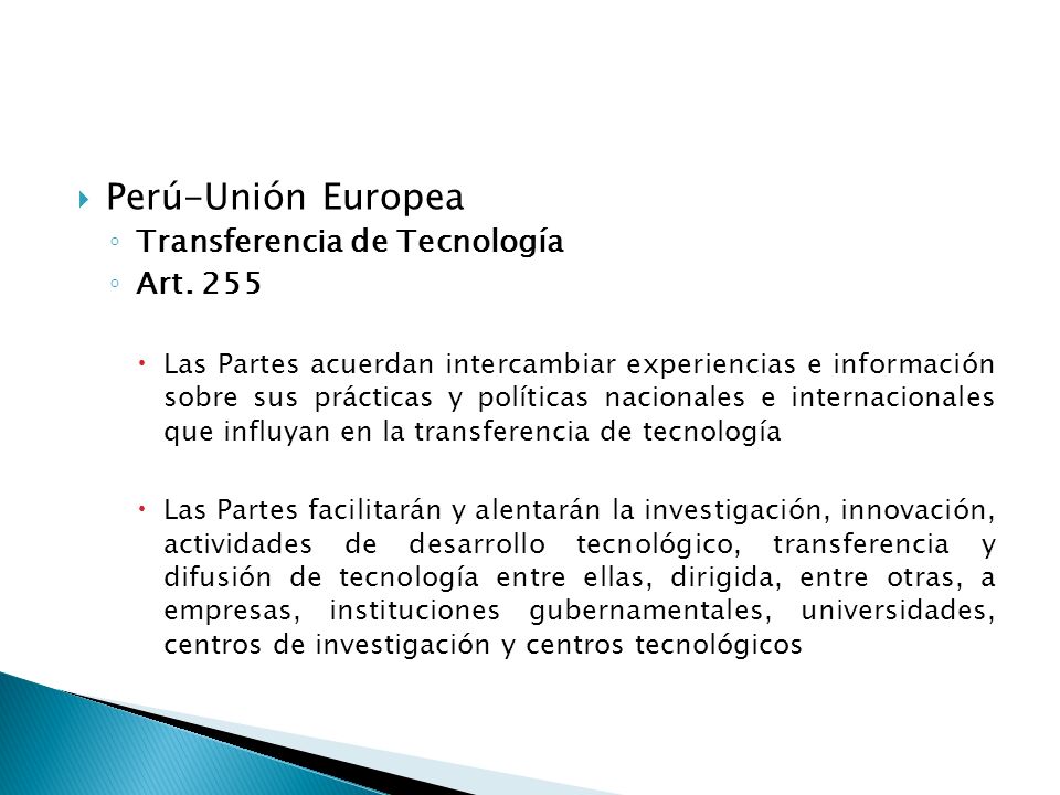Perú-Unión Europea Transferencia de Tecnología Art.