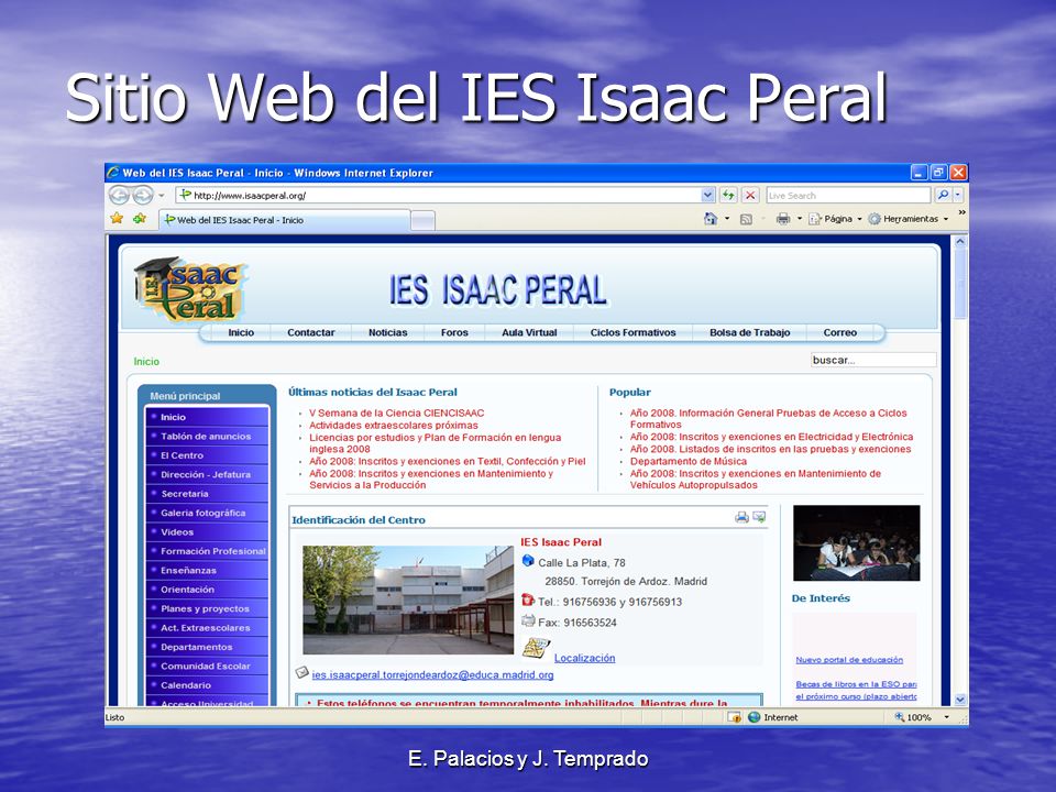 E. Palacios y J. Temprado Sitio Web del IES Isaac Peral