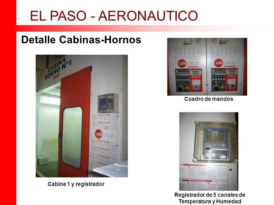 Detalle Cabinas-Hornos EL PASO - AERONAUTICO Cuadro de mandos Cabina 1 y registrador Registrador de 5 canales de Temperatura y Humedad