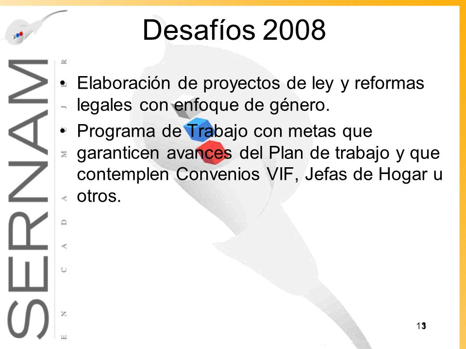 Desafíos 2008 Elaboración de proyectos de ley y reformas legales con enfoque de género.