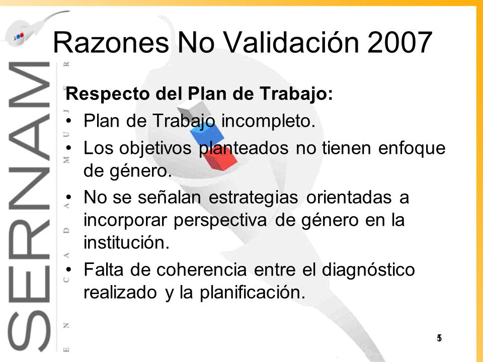 Razones No Validación 2007 Respecto del Plan de Trabajo: Plan de Trabajo incompleto.
