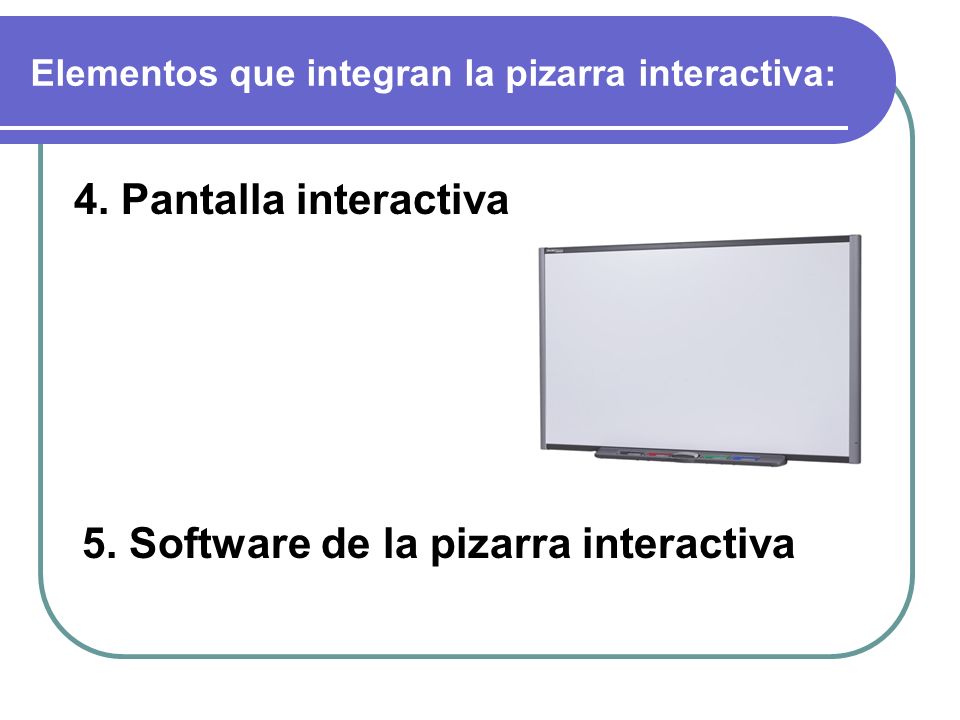 Elementos que integran la pizarra interactiva: 4. Pantalla interactiva 5.