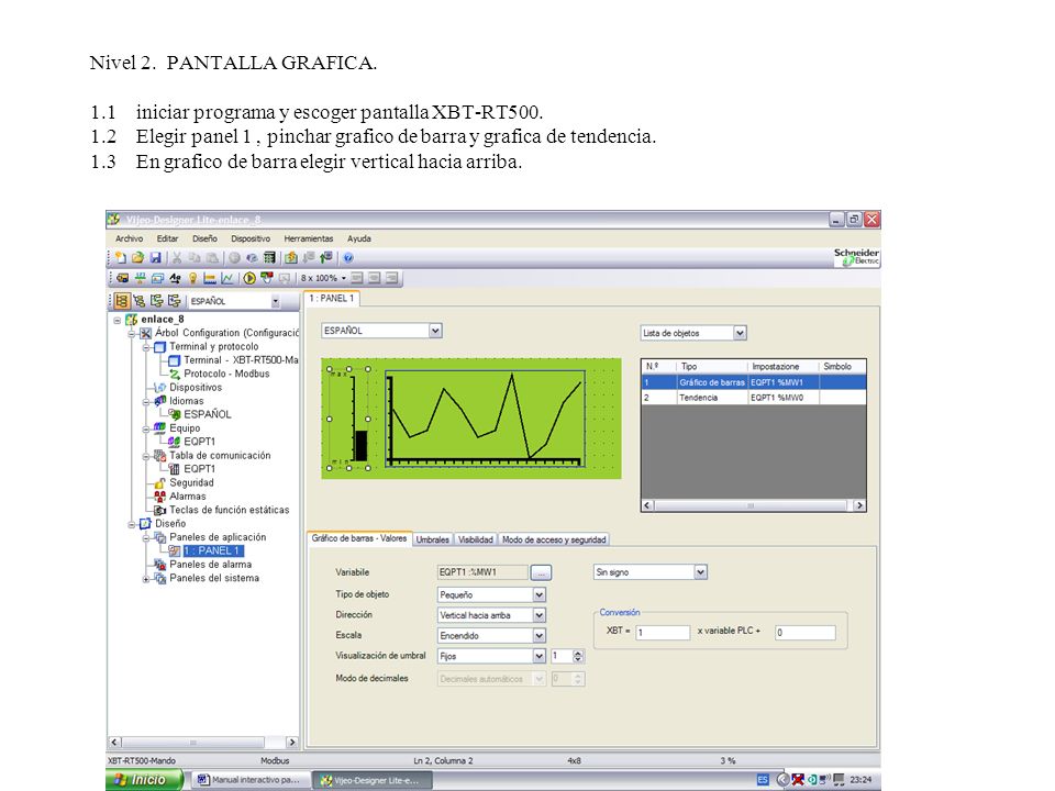 Nivel 2. PANTALLA GRAFICA. 1.1 iniciar programa y escoger pantalla XBT-RT500.