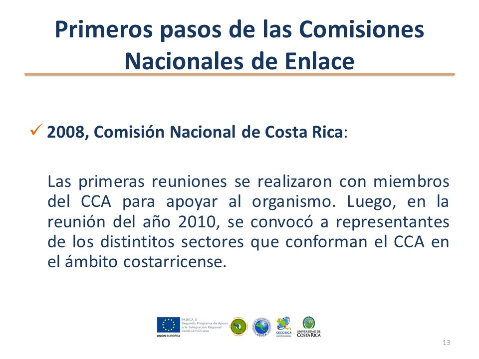 Primeros pasos de las Comisiones Nacionales de Enlace 2008, Comisión Nacional de Costa Rica: Las primeras reuniones se realizaron con miembros del CCA para apoyar al organismo.